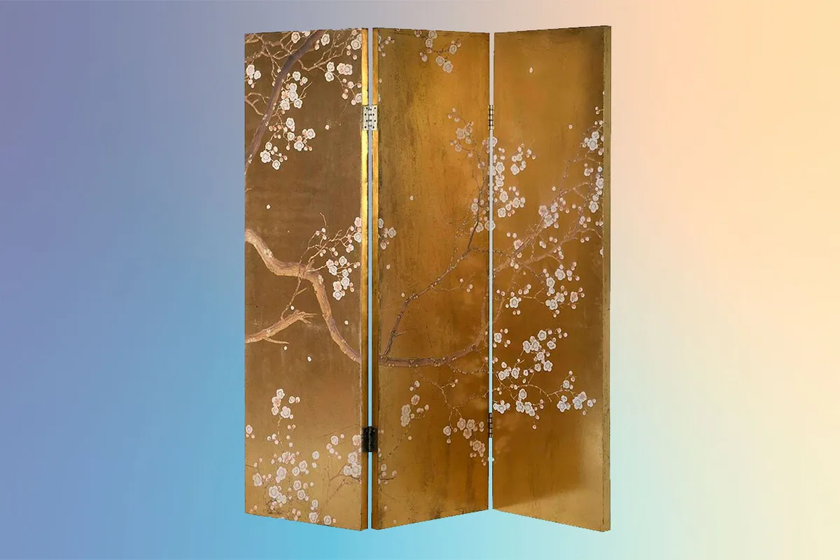 Gold Blossom Room Divider on a coloured background