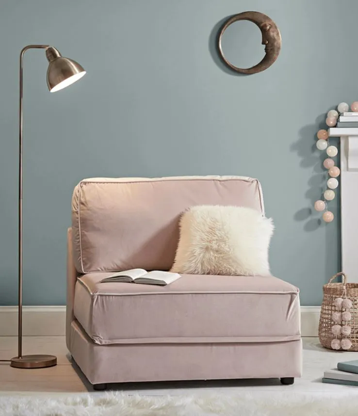 Cox & Cox single sofa bed, blush velvet