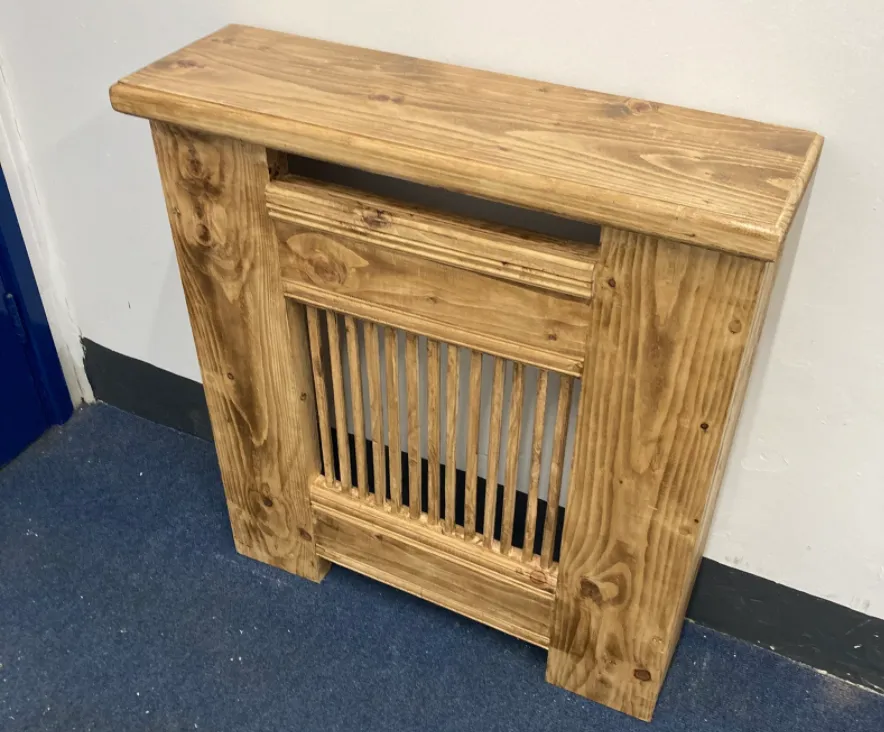 Handmade fire/radiator cover in rustic solid wood