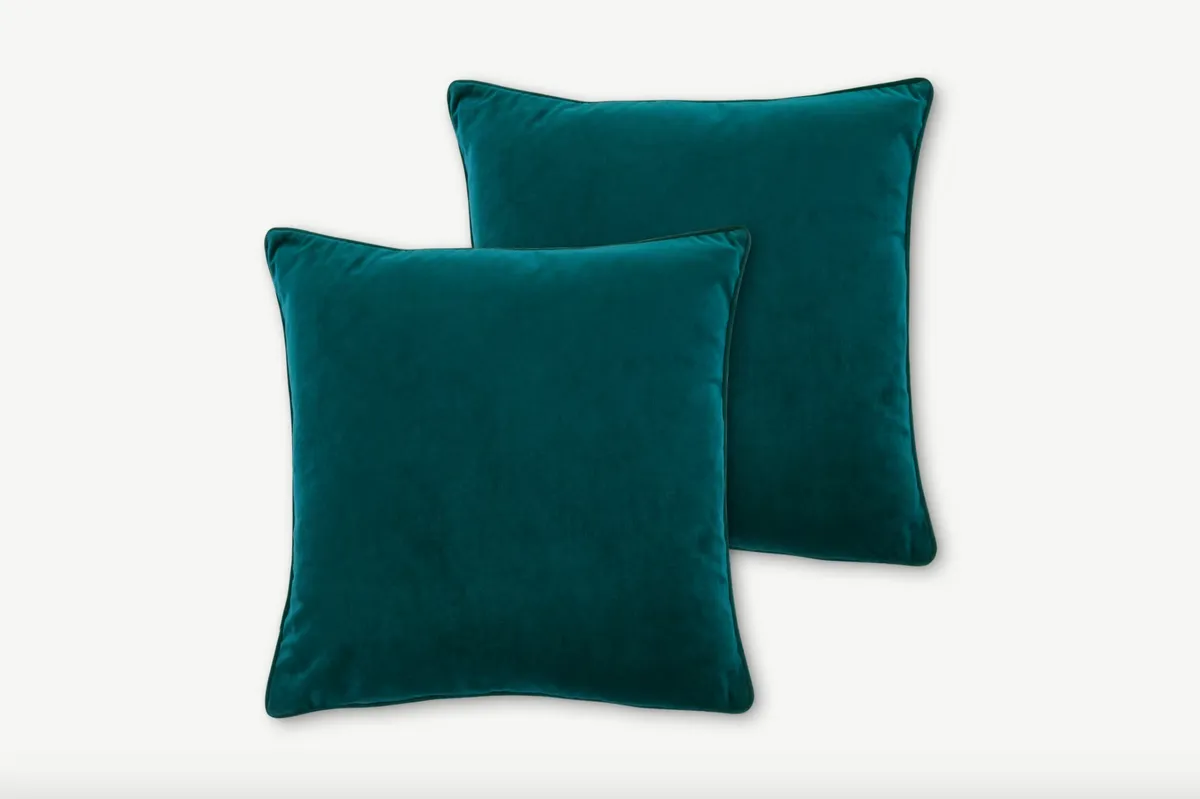 Teal velvet cushions