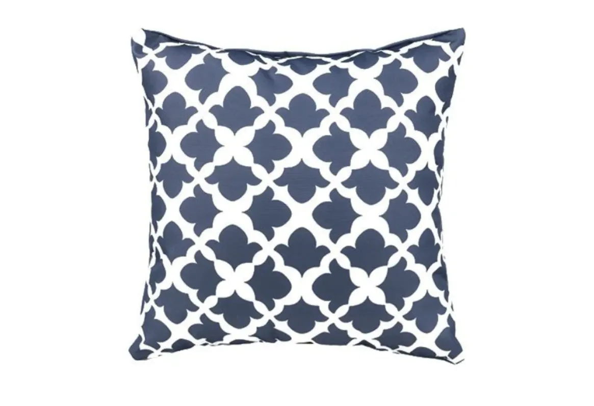 Blue and white patterned cushion