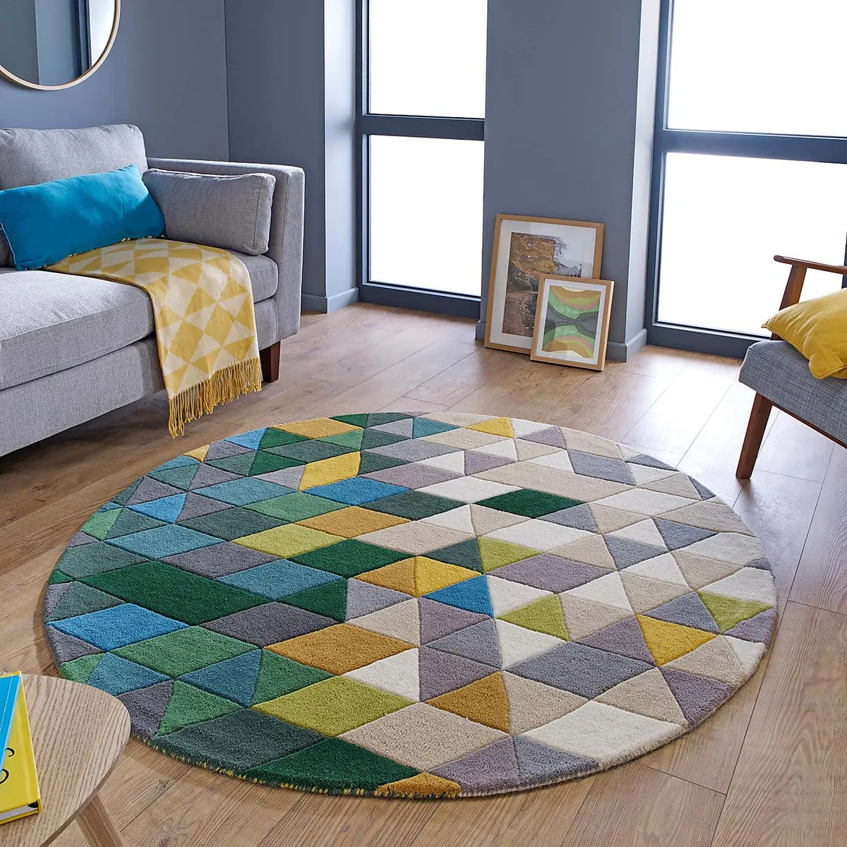 dunelm geometric shaped round rug