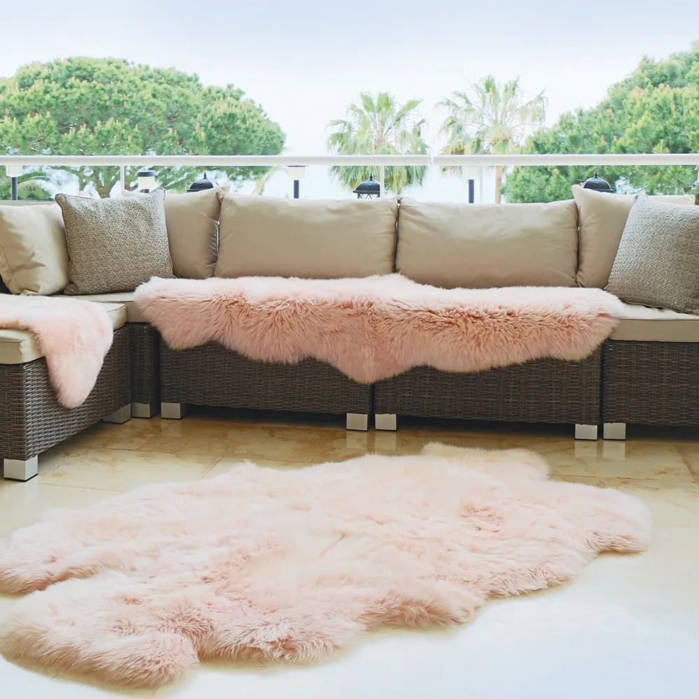 Genuine Sheepskin Animal Fur Rug in Blush Pink