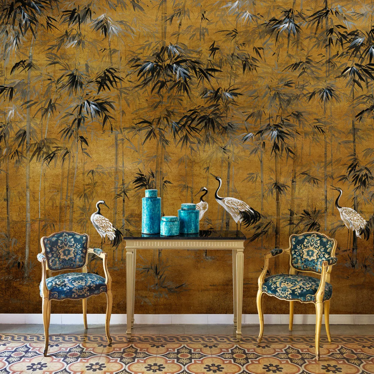 gold chinoiserie wallpaper