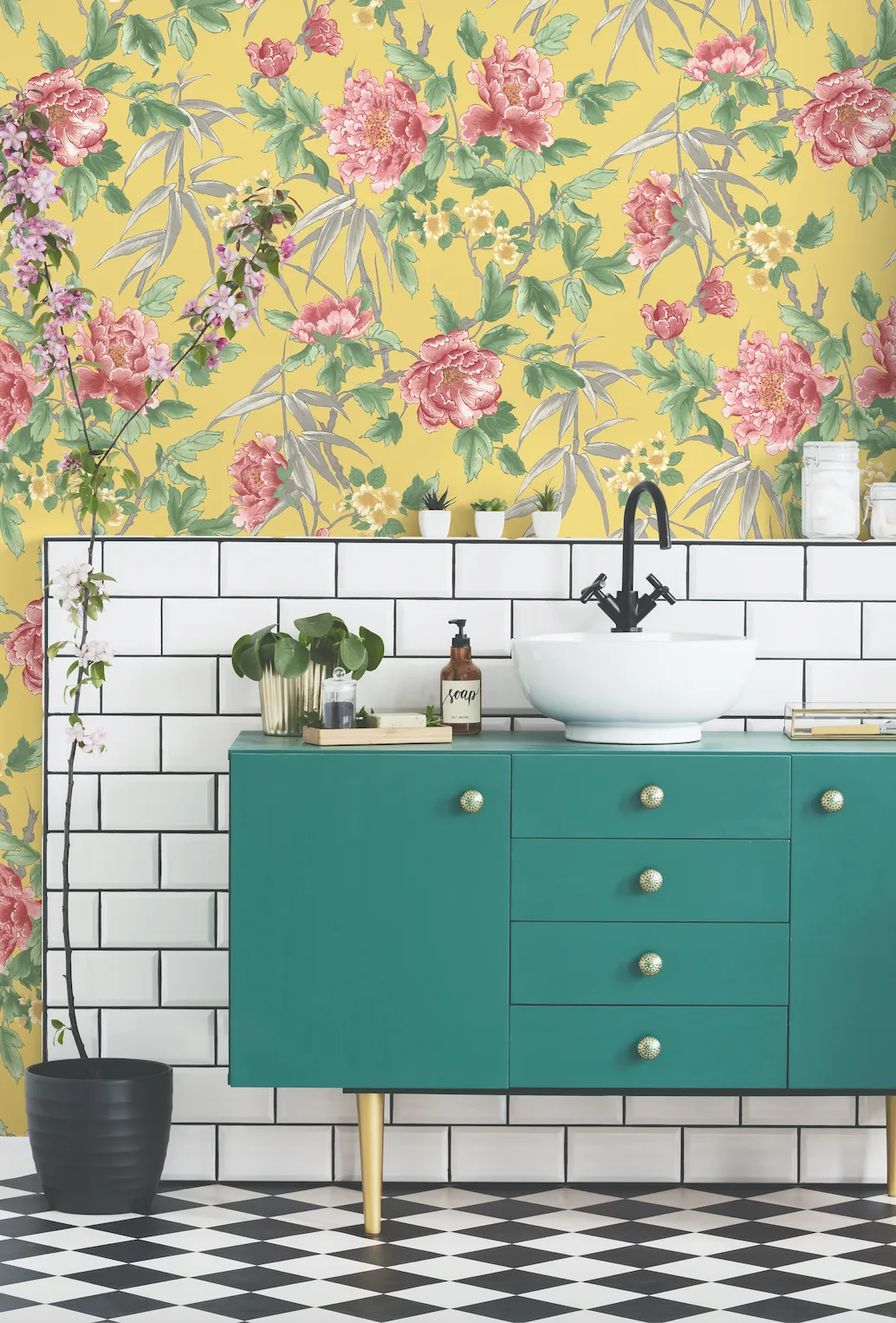 Fearne Cotton Pondering Peonies Sunny Yellow Wallpaper, Woodchip & Magnolia