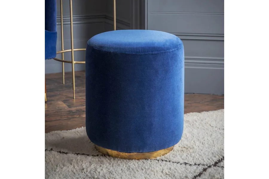 Blue velvet footstool