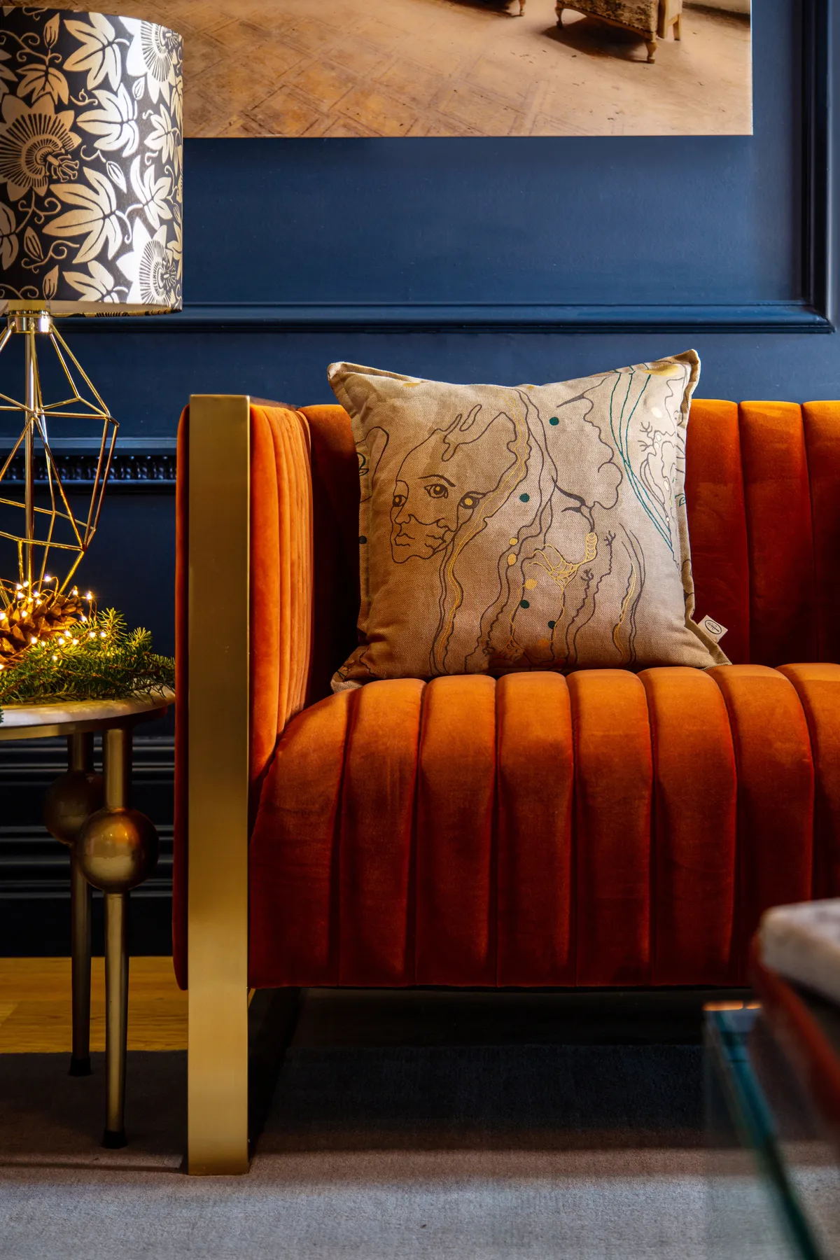 blue and orange sofa