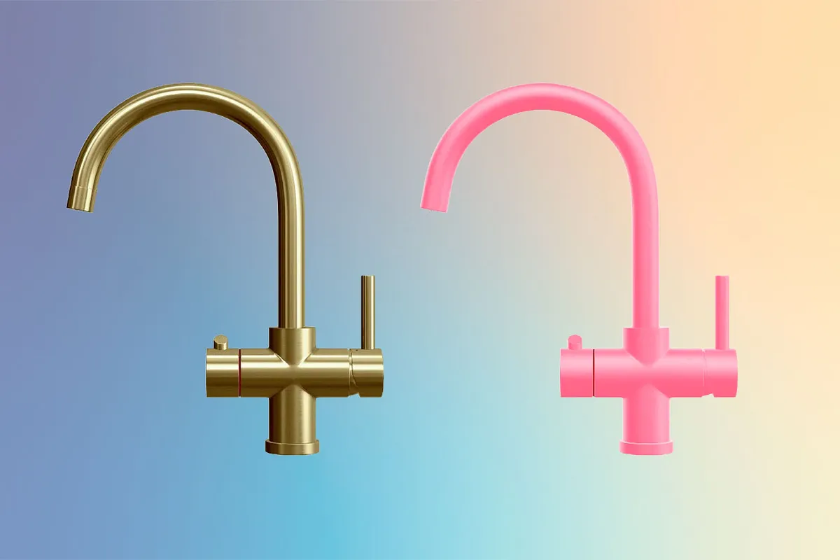 Fohen Furnas Touch Instant Boiling Water Taps on a coloured background