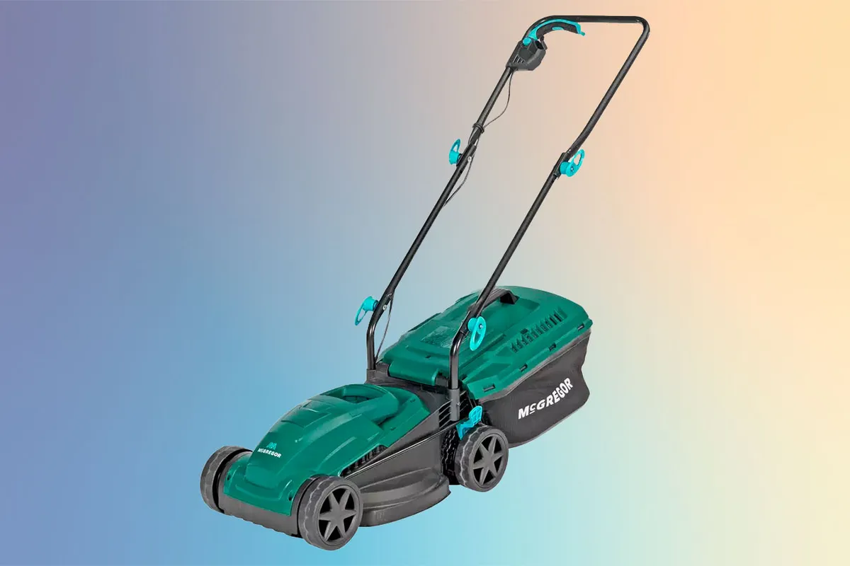 McGregor Corded Rotary Lawn Mower on a coloured background