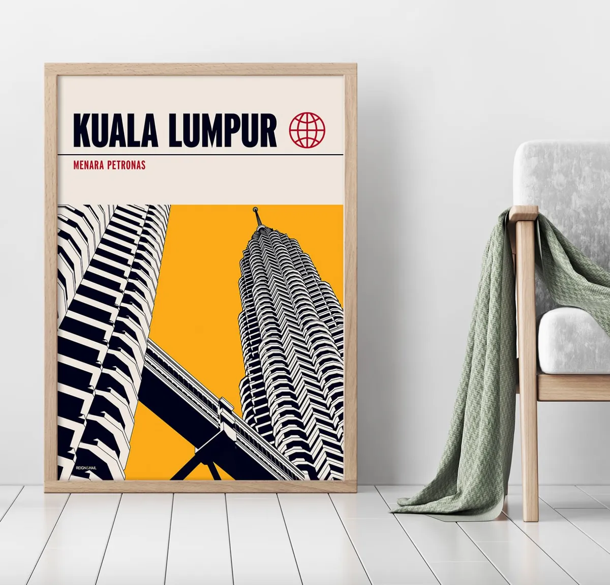 Reign & Hail Kuala Lumpur Petronas Towers Modernist Architectural Travel Poster, Wolf & Badger 