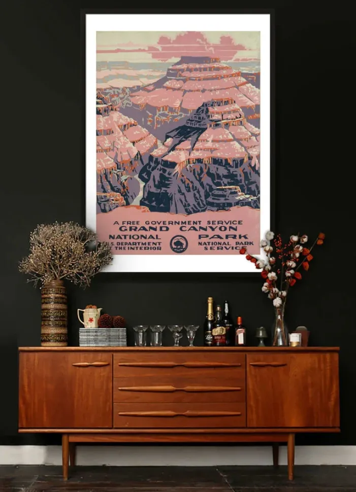 Grand Canyon National Park Vintage Travel Poster, Ink & Drop