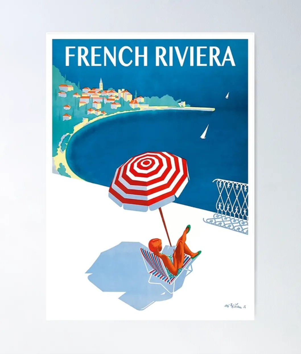 1954 French Riviera Travel Poster, Redbubble 