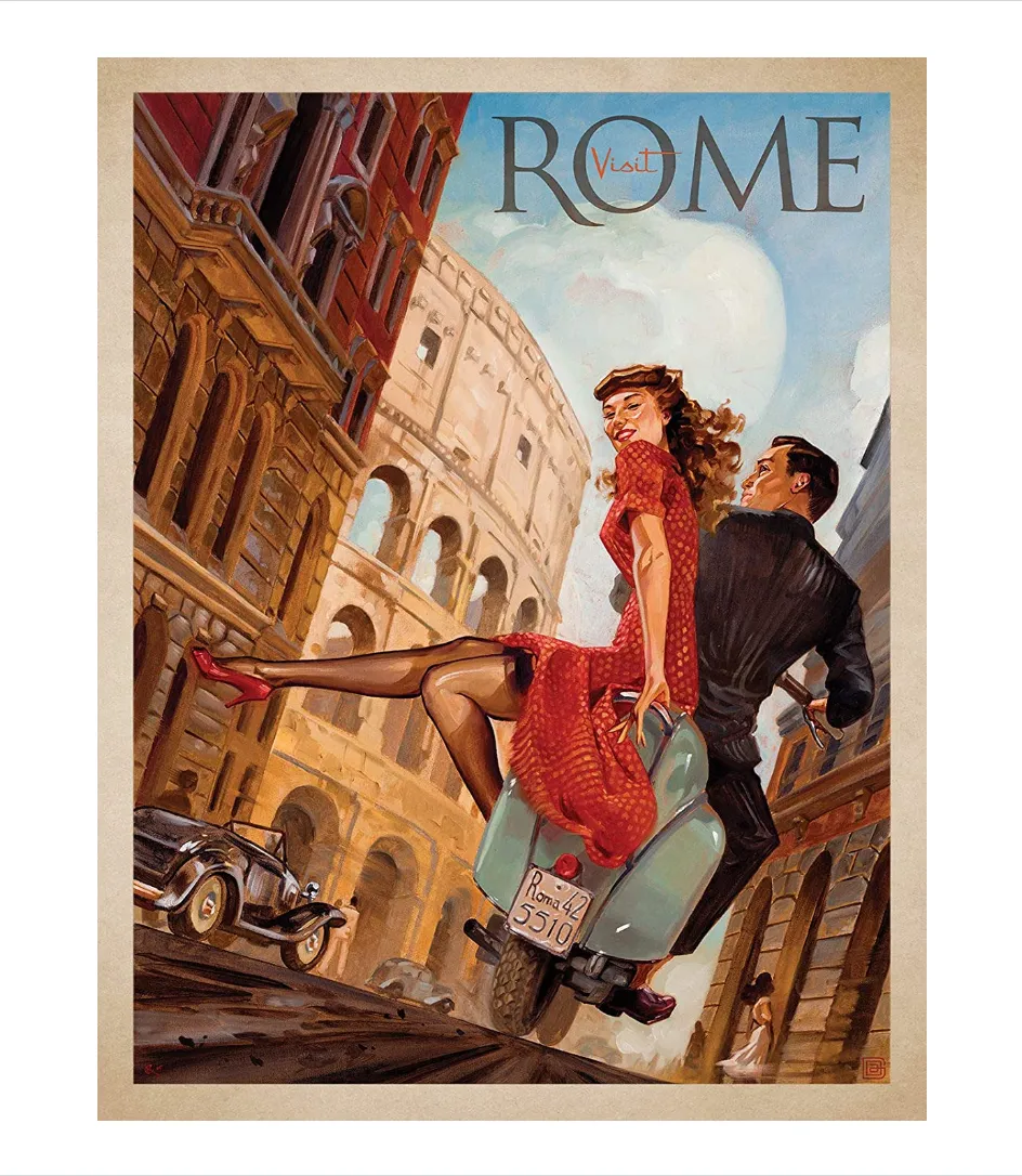 Visit Rome Vintage Travel Poster, Amazon 