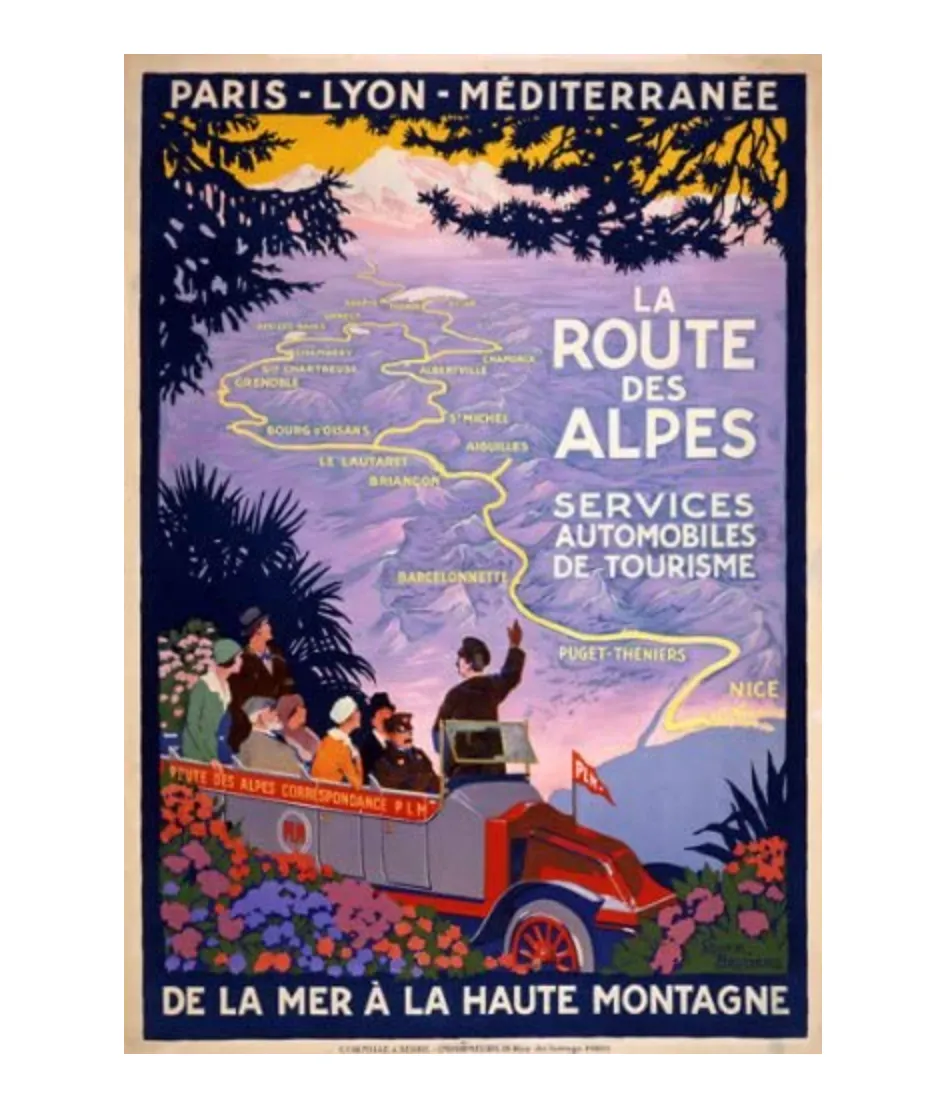 1920s French Route Des Alpes France Vintage Travel Poster, Amazon