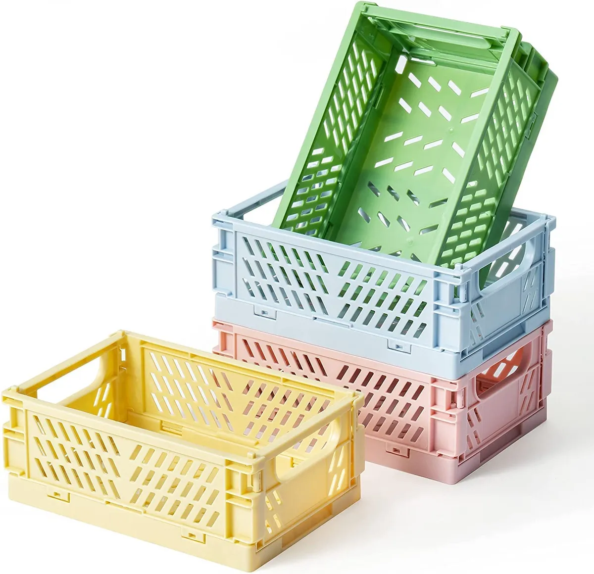 pastel coloured plastic storage crates