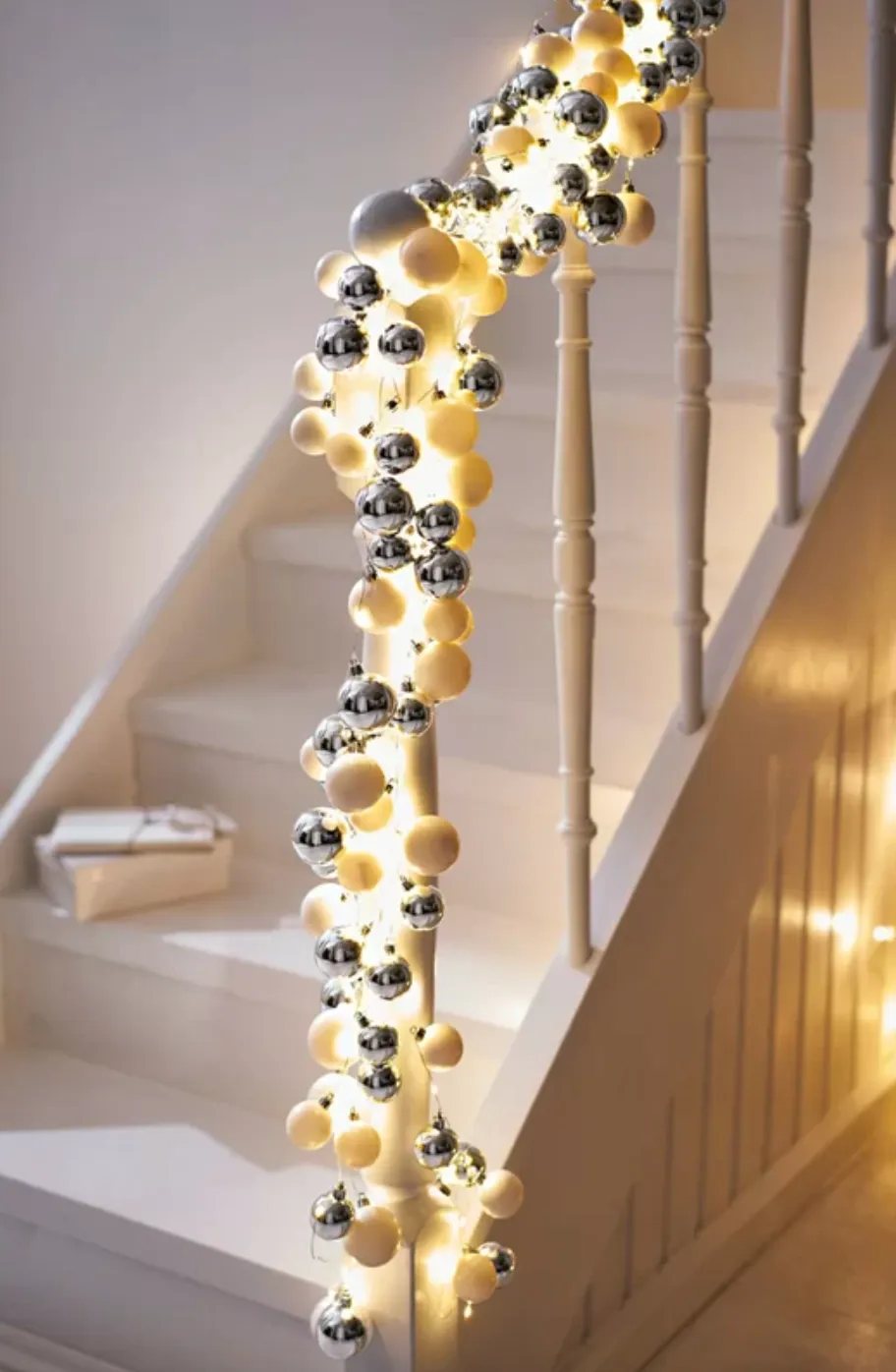  Silver Bauble Christmas Garland with Lights