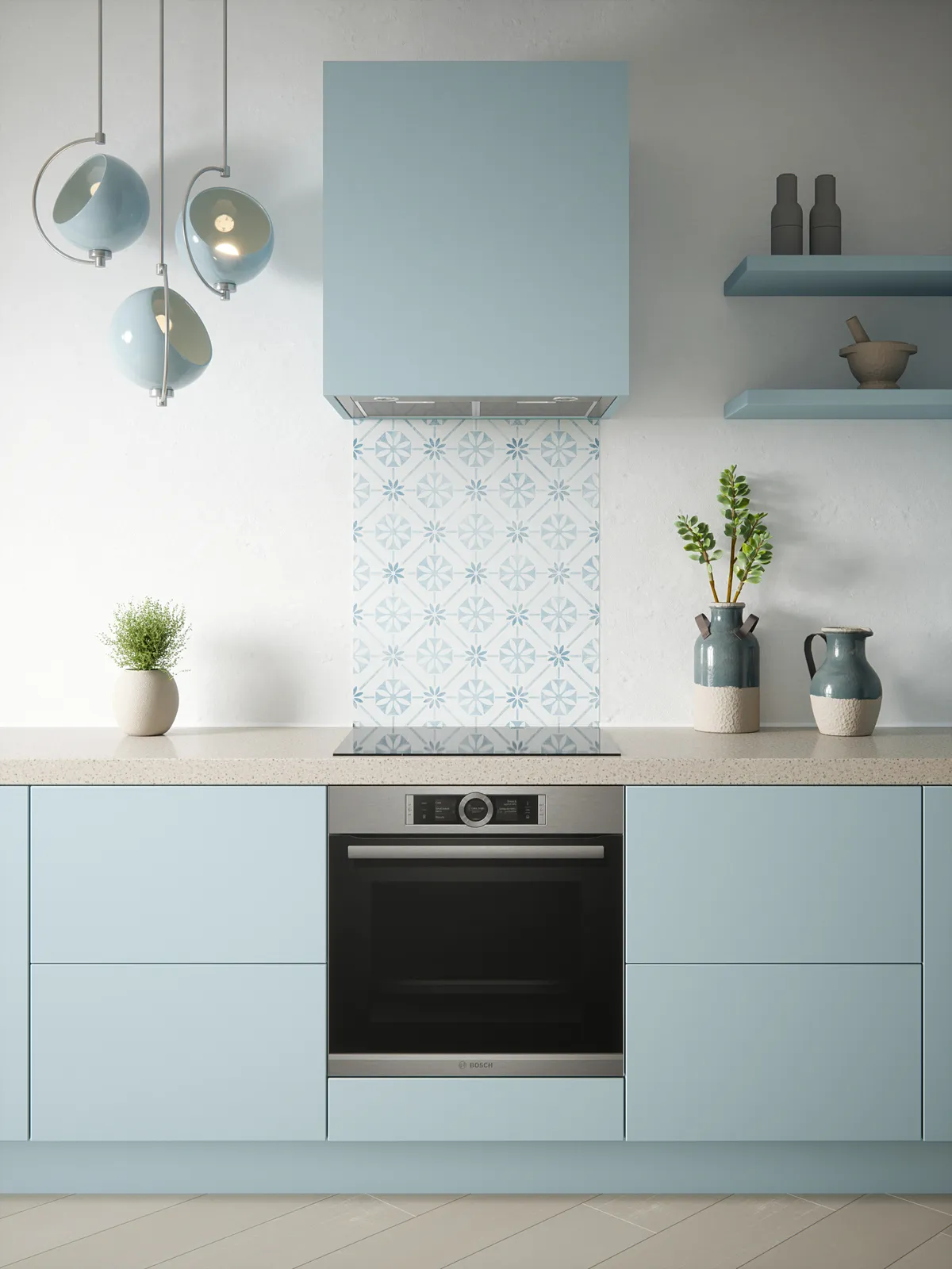 kitchen splashback ideas - light blue tiles