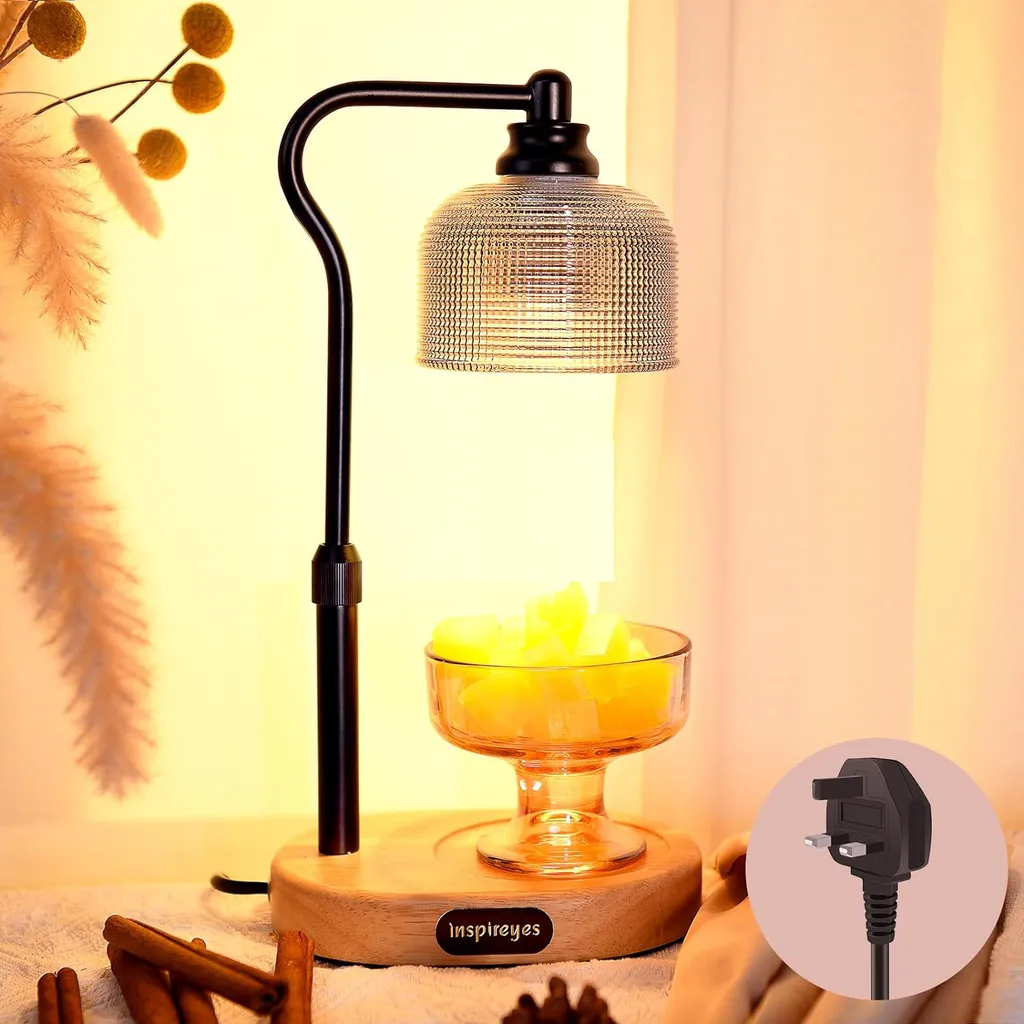 Black Candle Warmer Lamp in yellow-lit living room 