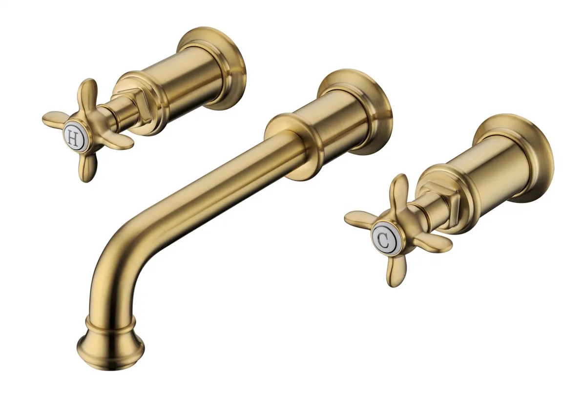 Wall Mounted Brass Double Lever Basin Mixer Tap - Camden