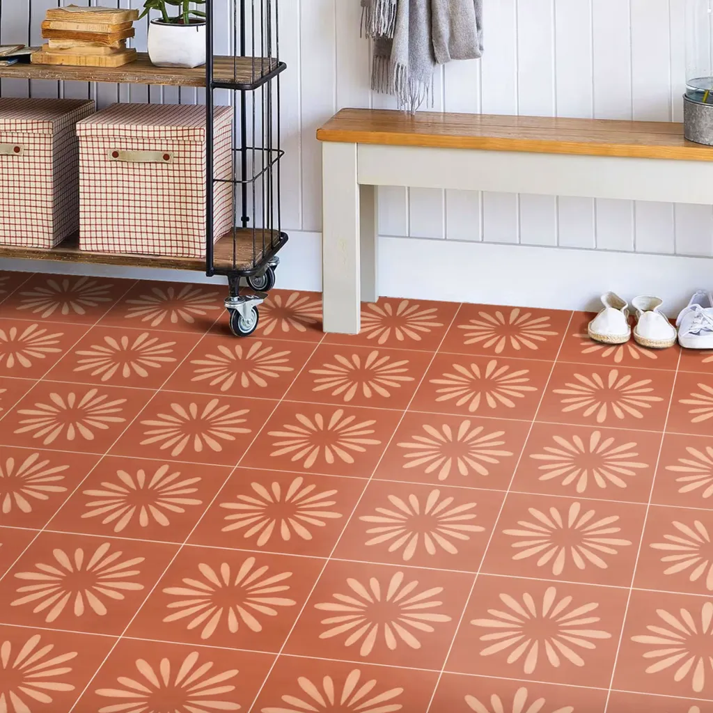 Boho Floral Terracotta Floor Tile Sticker Panel 