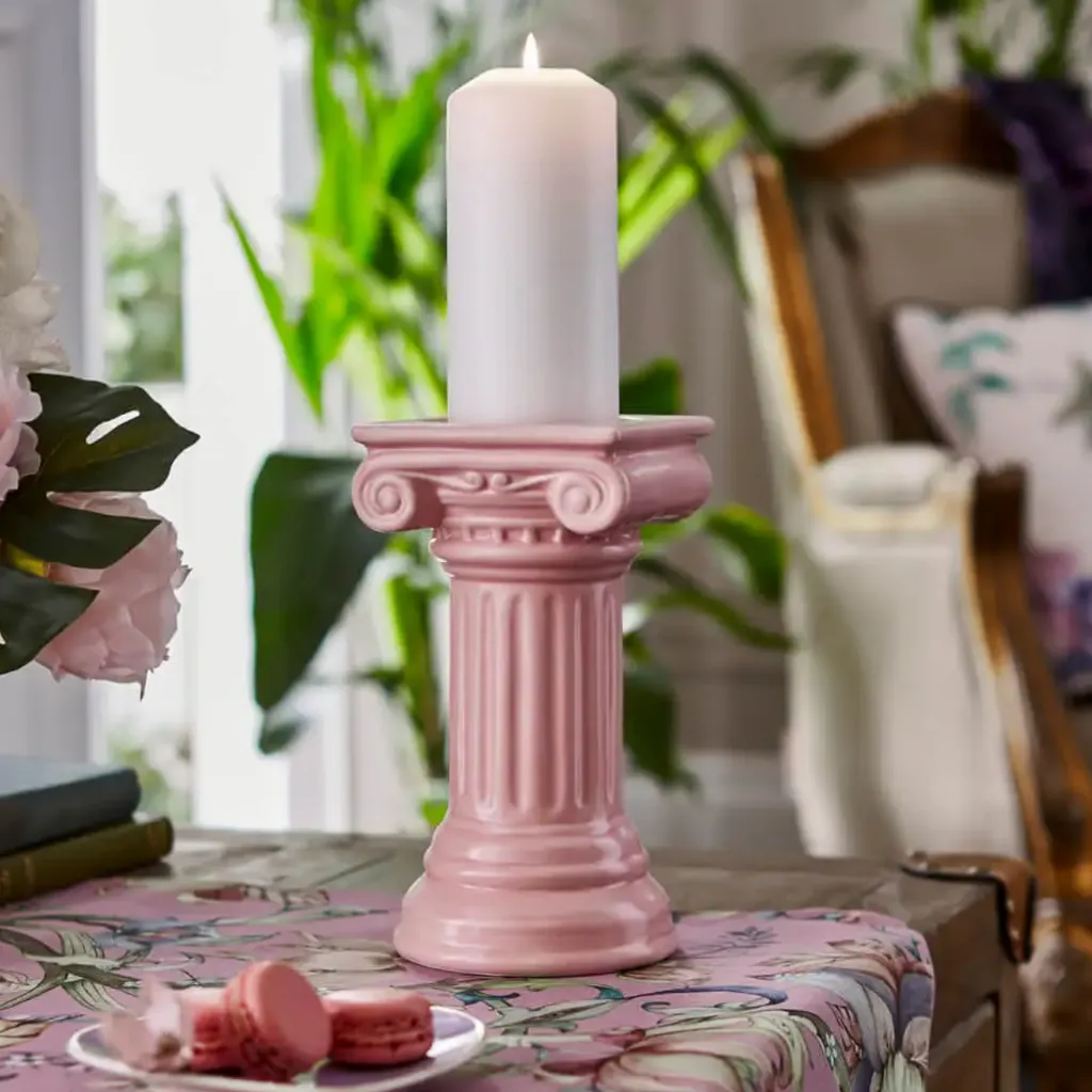 Nouveau Pink Grecian Candle Holder
