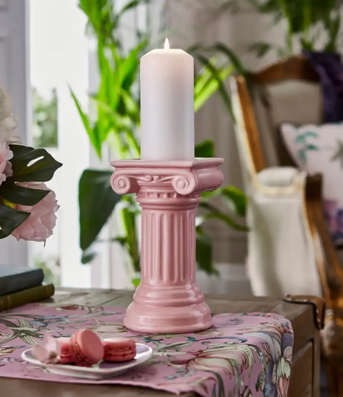 Nouveau Pink Grecian Candle Holder
