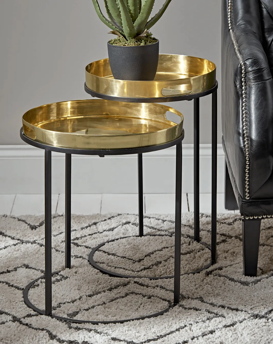 Two Brass Topped Nesting Tables
