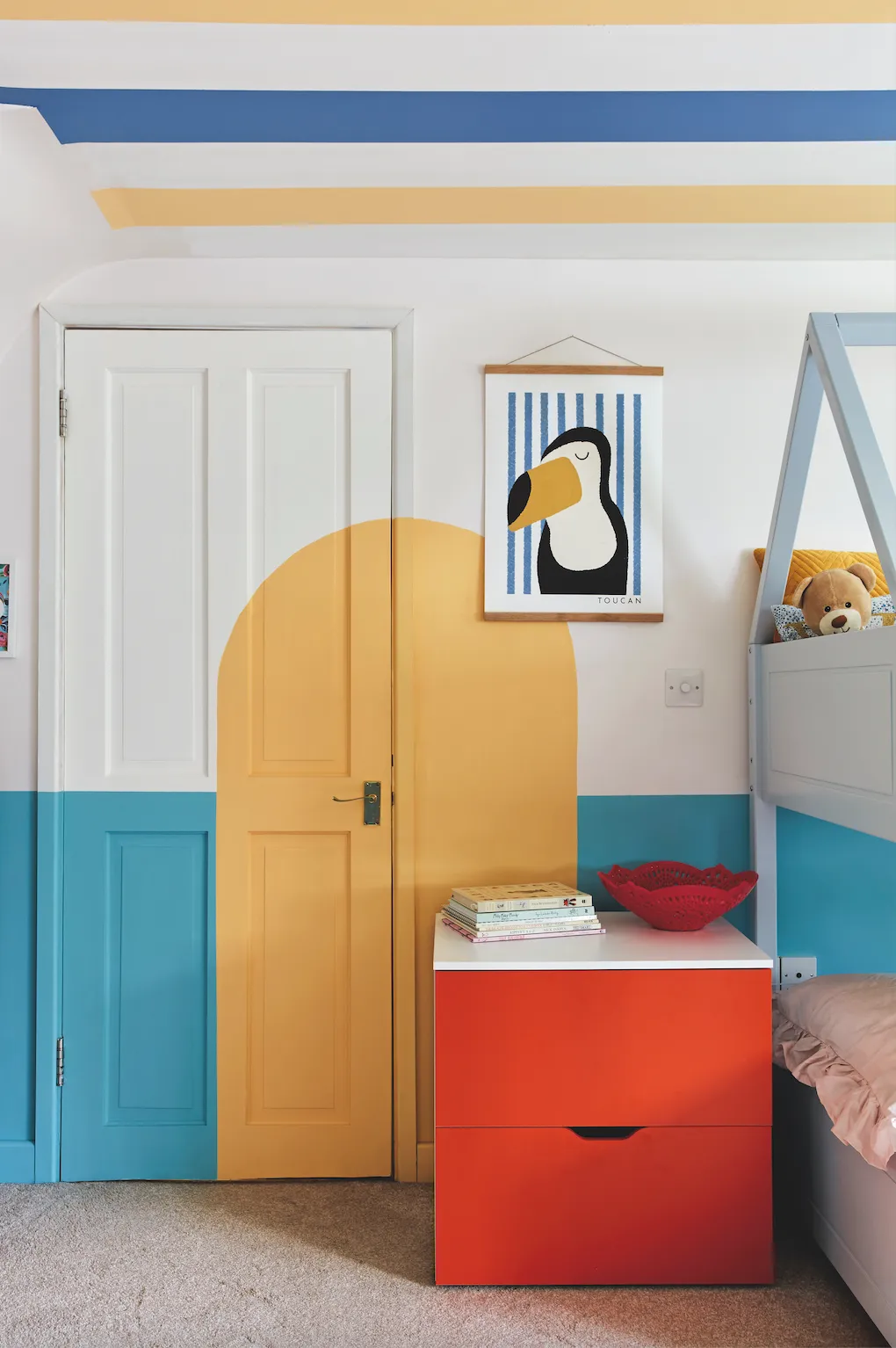 William’s room, which he now shares with sister Cecelia, is packed with bright accents. ‘There’s no doubt that William is my child,’ says Charlotte. ‘When we were planning this room, his only criteria was to make it really colourful