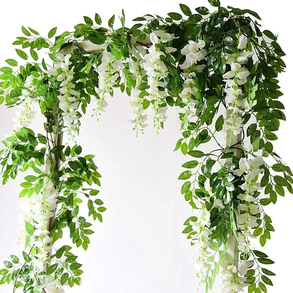 Artificial Wisteria Vine, Fake Silk Flowers Hanging Vines Plants Faux Garlands for Garden Outdoor Wall Greenery Jungle Party Wedding Arch Floral Decoration