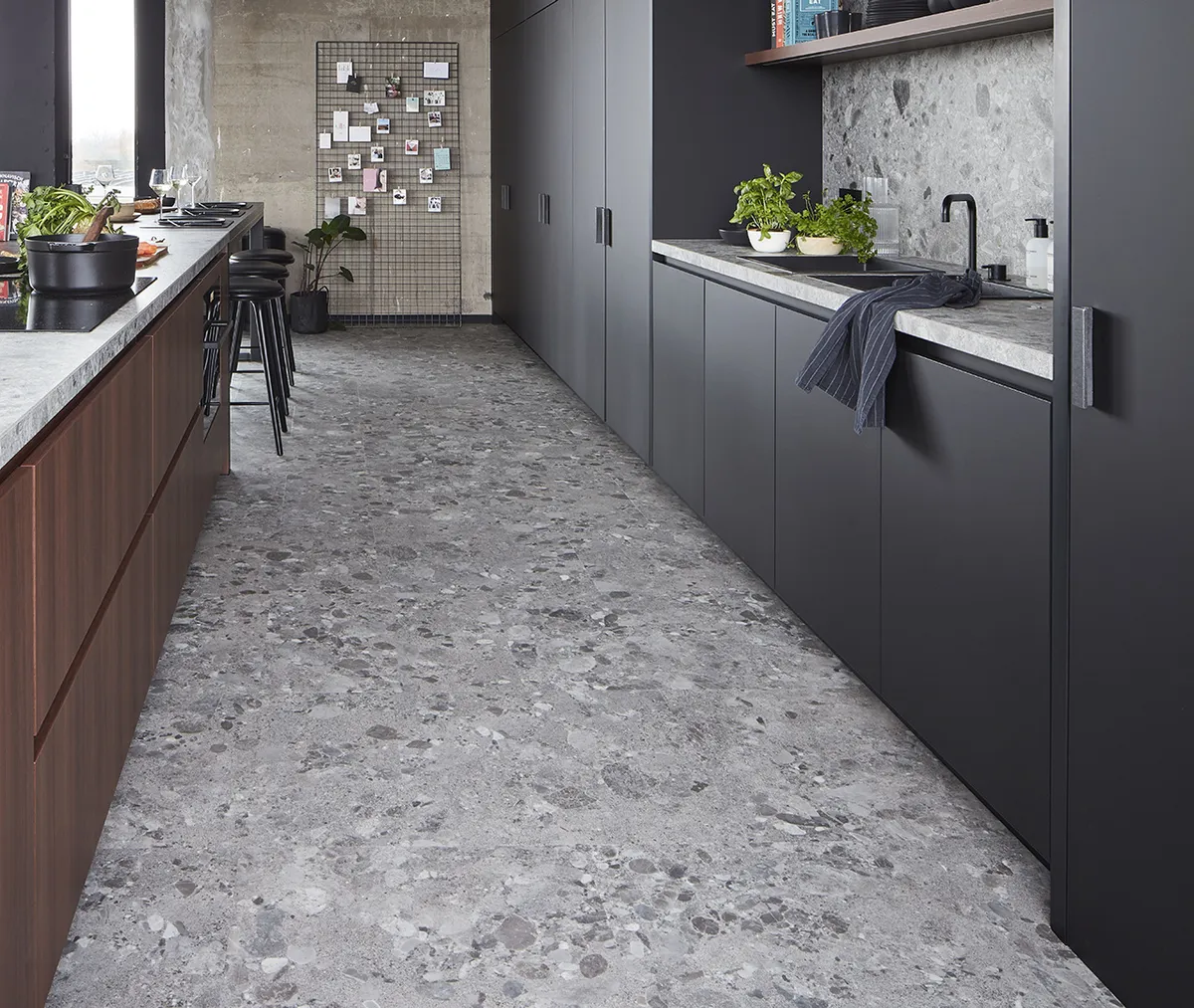 Pure vinyl flooring in Terrazzo Light Grey (1)