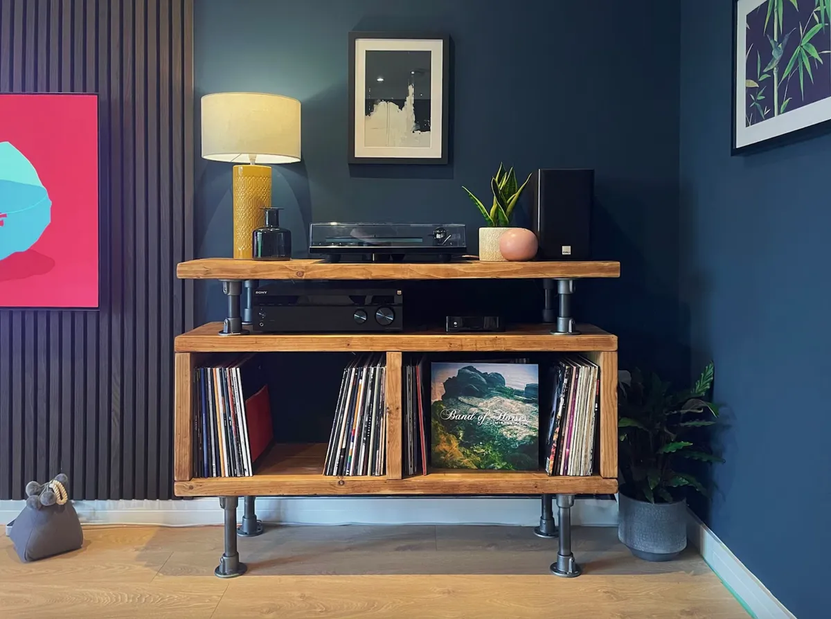 Industrial Record Player Stand and Vinyl Storage
