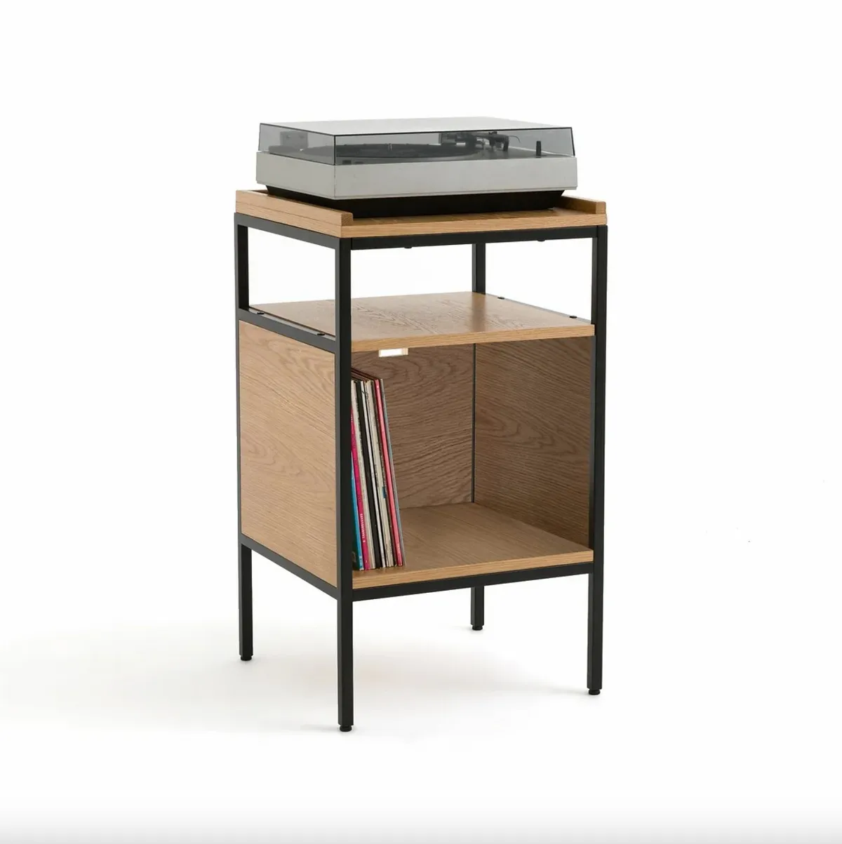 Volga Oak and Metal Vinyl Storage Cabinet