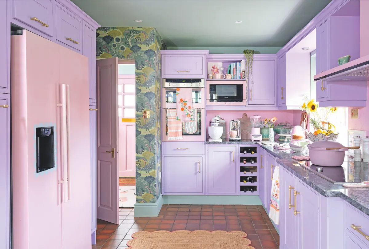 Sophia upcycled plain appliances with pink paint to get that Smeg look without the expense