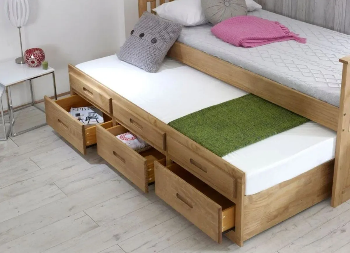 Wooden bed with storage