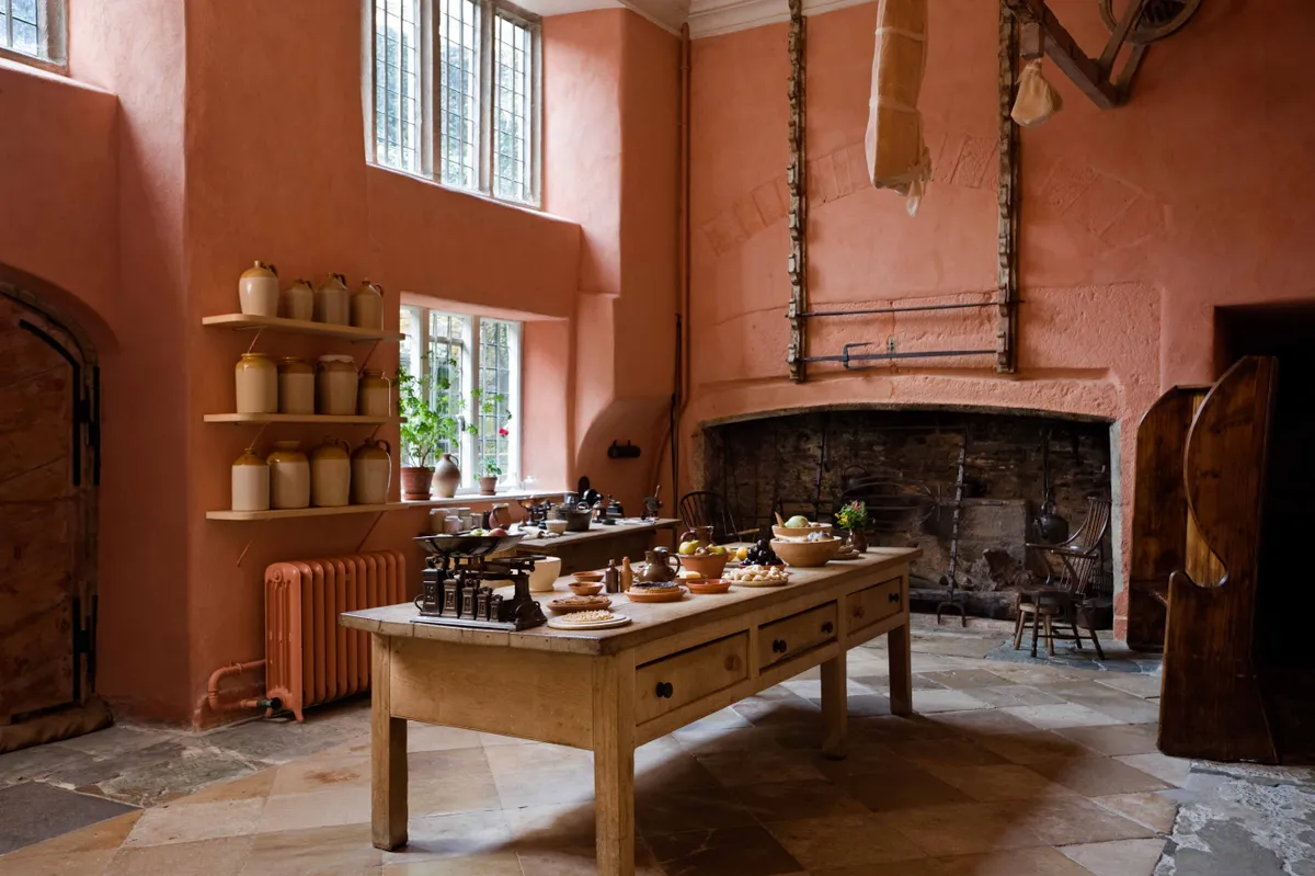 The sixteenth century kitchen built by Sir Richard Grenville at Buckland Abbey, Yelverton, Devon