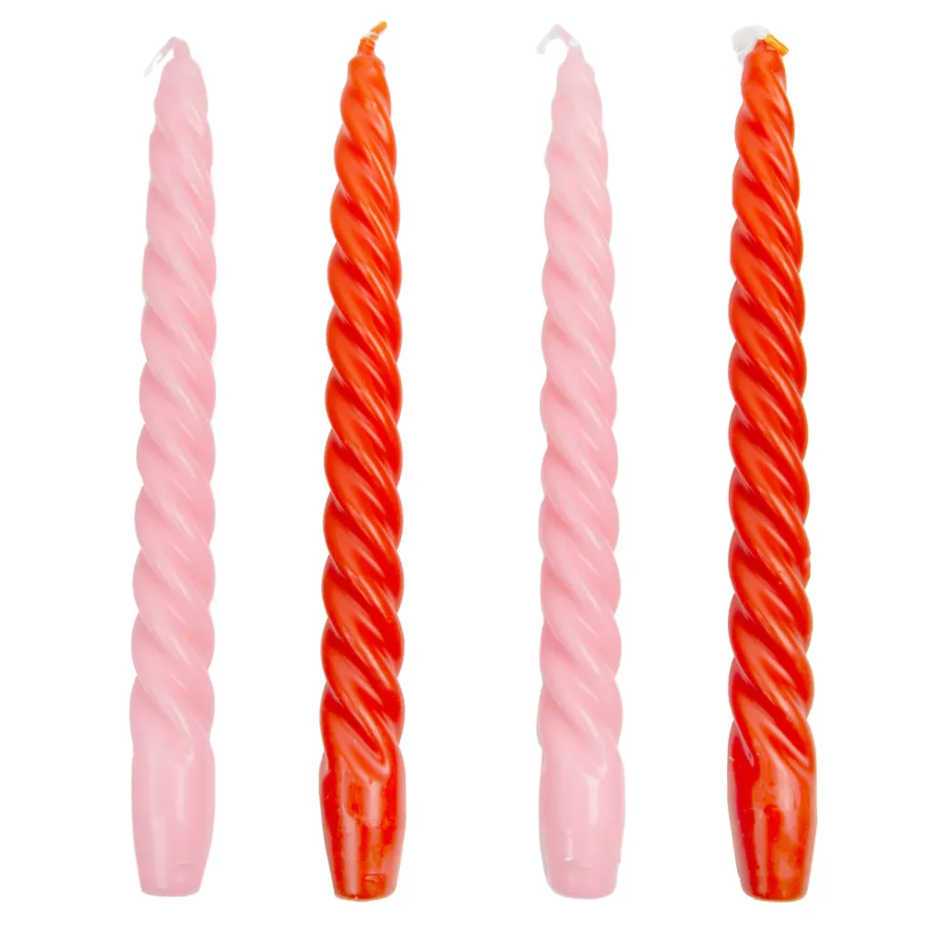 Warm Coloured Spiral Candles - 4 Pack