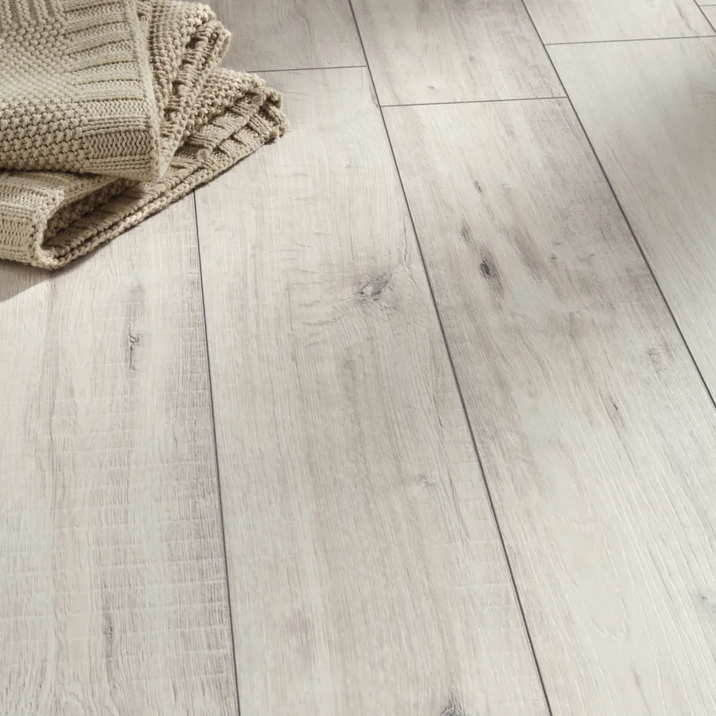18 VILLA laminate flooring in Gala Oak White, £24.99 per sq m, Flooring Superstore