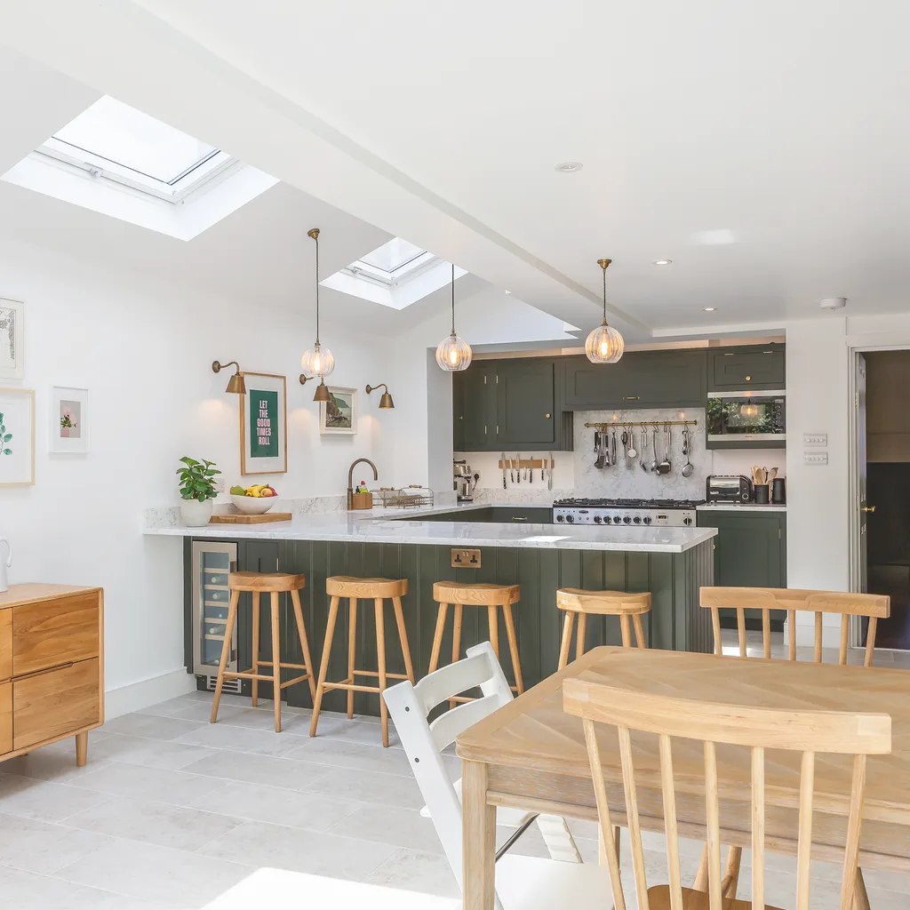 Every inch of space has been utilised in this cleverly designed side-return extension, creating a luxurious kitchen-diner. Extension by Plus Rooms