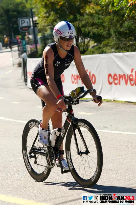 Susie Hignett on the bike at Ironman 70.3 World Championship 2014 in Mont Tremblant
