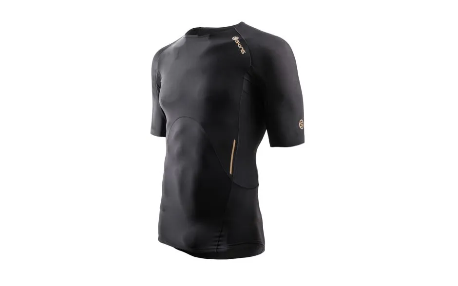 Skins A400 Short Sleeve Compression Top - Black/Yellow, X-Small