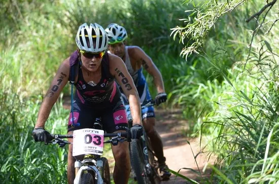 Flora Duffy on the bike at Xterra Worlds