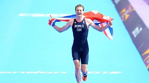 Alistair Brownlee winning the men's triathlon race at London 2012