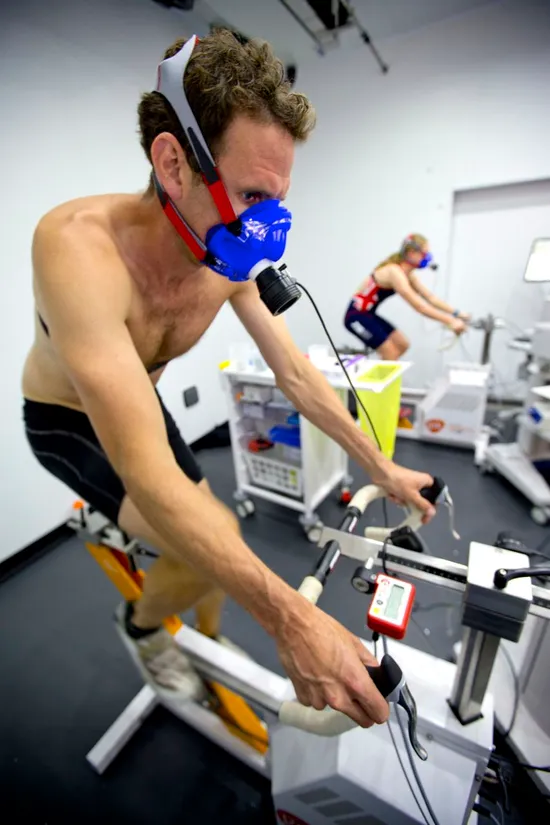 Tim Heming and Non Stanford on the static bikes at GSK Human performance Lab