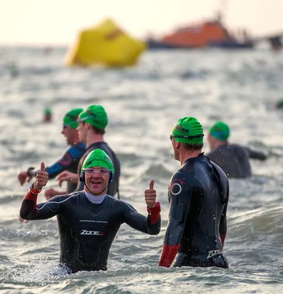 Mark Kleanthous in the water ahead of Ironman Wales