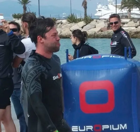 Matt Baird leaving the swim at Cannes Triathlon