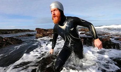 Sean Conway coming out of the water