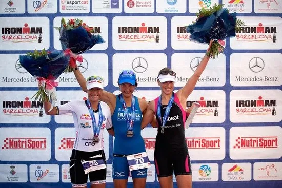Susie Hignett on the podium at Ironman Barcelona 2014