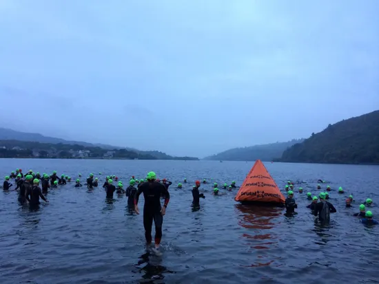 Athletes enter the water for the Brutal Extreme Triathlon