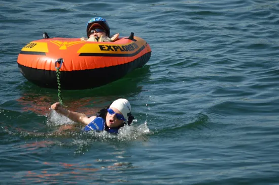 Noah and Lucas Aldrich swimming in the triathlon