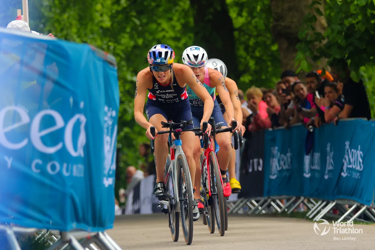 Lucy Charles-Barclay on the bike at Leeds triathlon